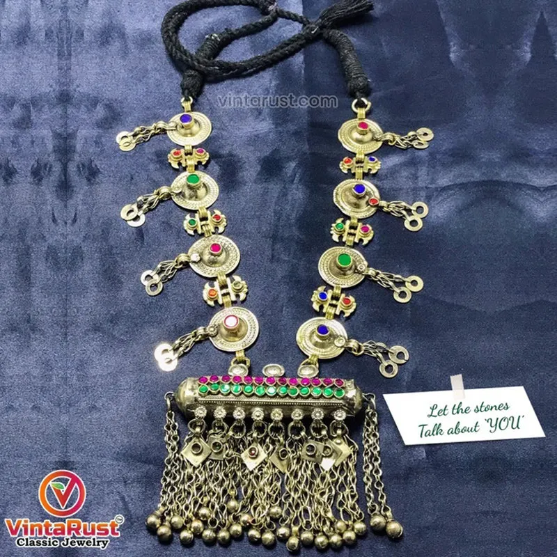 Long Amulet Style Pendant Necklace With Bells