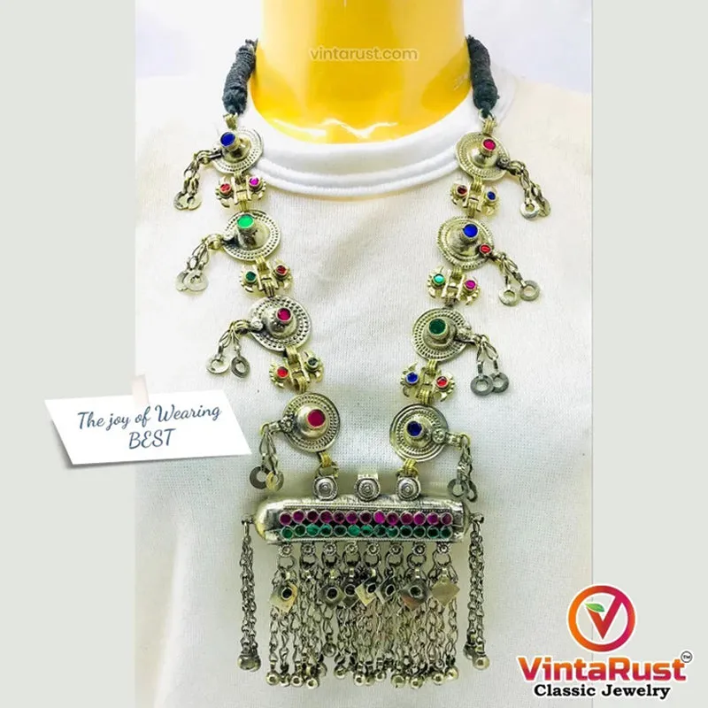 Long Amulet Style Pendant Necklace With Bells