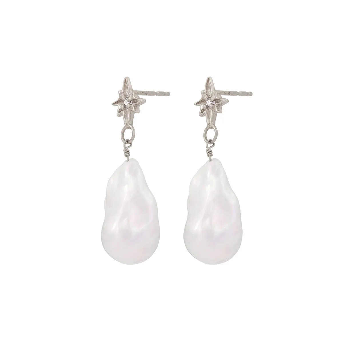 Lost Without You Diamond & Baroque Pearl Earrings - 14k White Gold