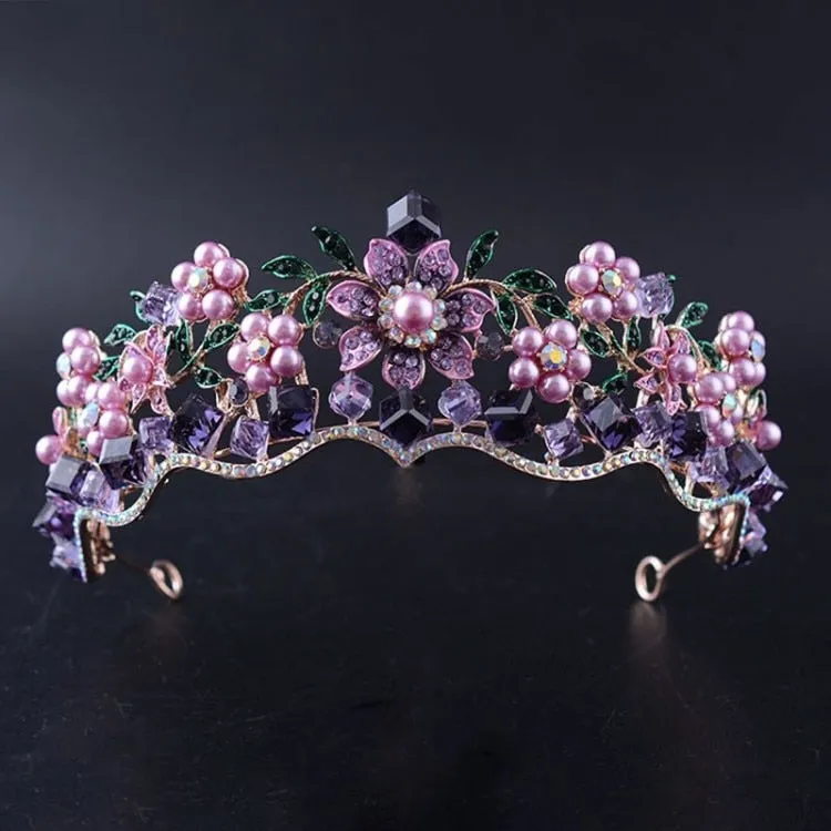 Luxury Baroque Purple and Pink Crystal Pearl Pink and Lavender Quinceañera Tiara