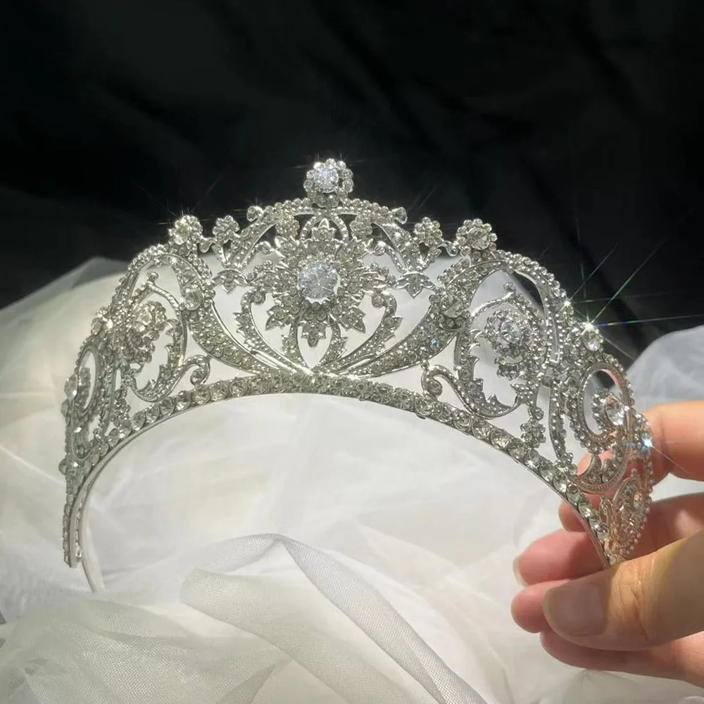 Luxury Elegant Princess Queen Silver Color Crown Tiara Bridal Crown-Wedding Hair Jewelry