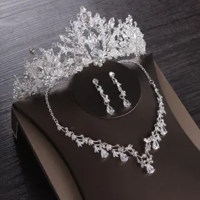 Luxury Heart Crystal Bridal Jewelry Sets Wedding Cubic Zircon Crown Tiaras Earring Choker Necklace Set