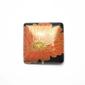 Maki-e Urushi Lacquer Brooch - Katsura(Japanese judas tree) / Gerbera -, Traditional Japanese Urushi Lacquer Jewelry