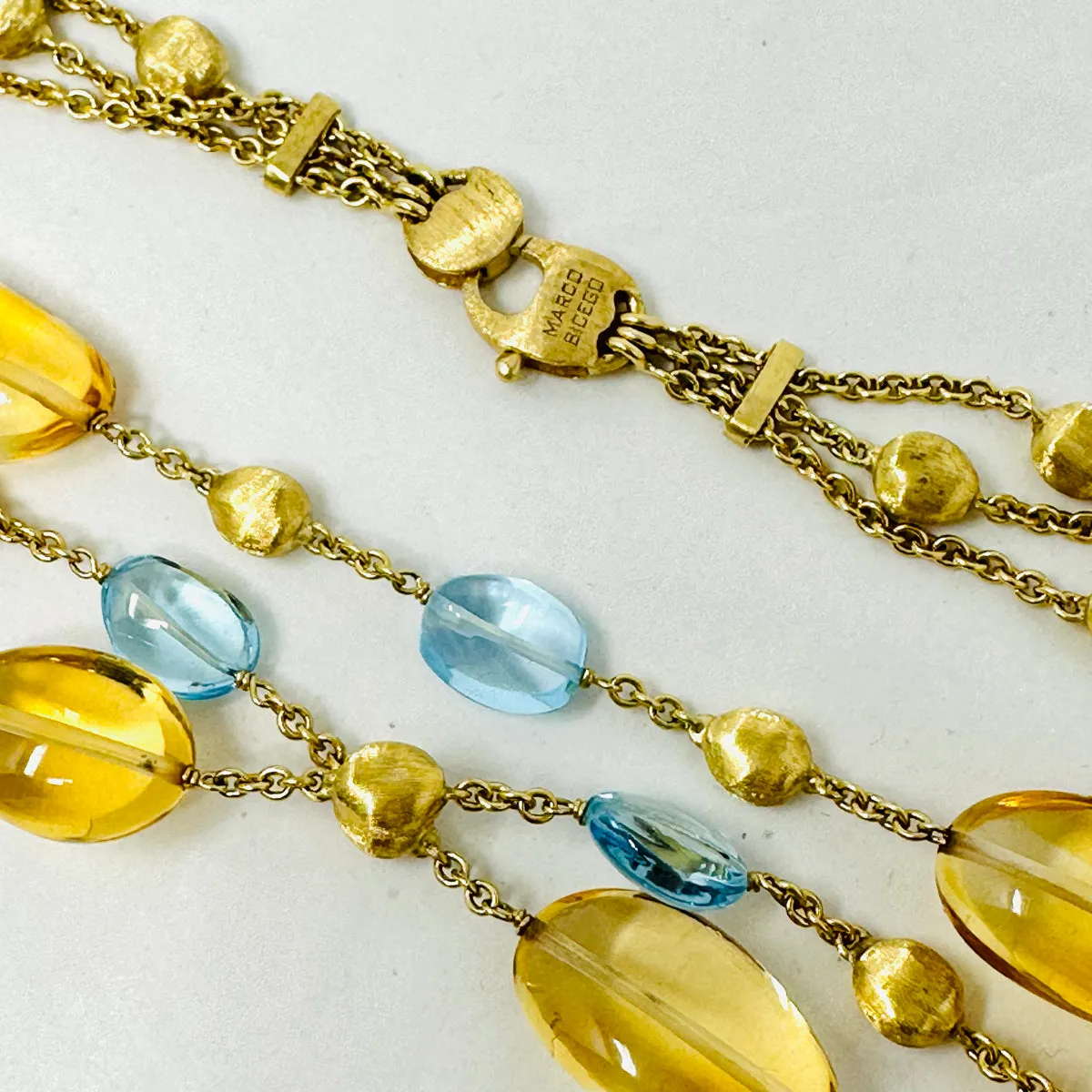 Marco Bicego Triple Strand 18K Gold 24" Necklace with Citrine and Topaz