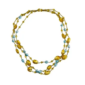 Marco Bicego Triple Strand 18K Gold 24" Necklace with Citrine and Topaz