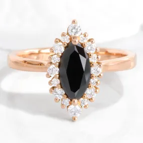 Marquise Black Diamond Ring in Tiara Halo Tapered Band