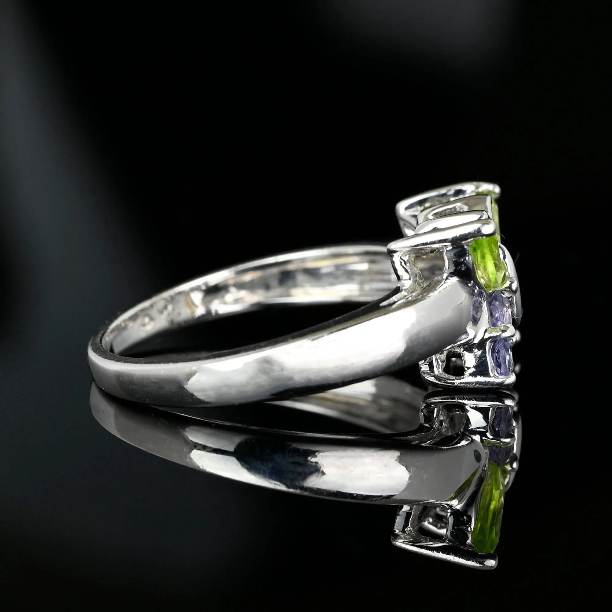 Marquise Green Peridot Amethyst White Gold Butterfly Ring