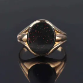 Mens Art Deco Gold Bloodstone Signet Ring