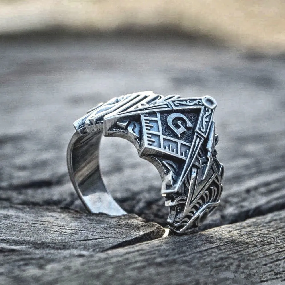 Men'S Retro Ring Alloy Ring Masonic Symbol Ring Masonic Knight Templar Ring