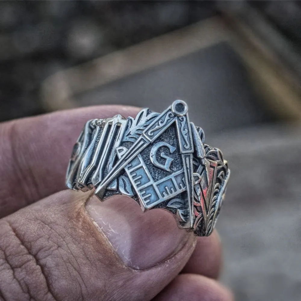 Men'S Retro Ring Alloy Ring Masonic Symbol Ring Masonic Knight Templar Ring