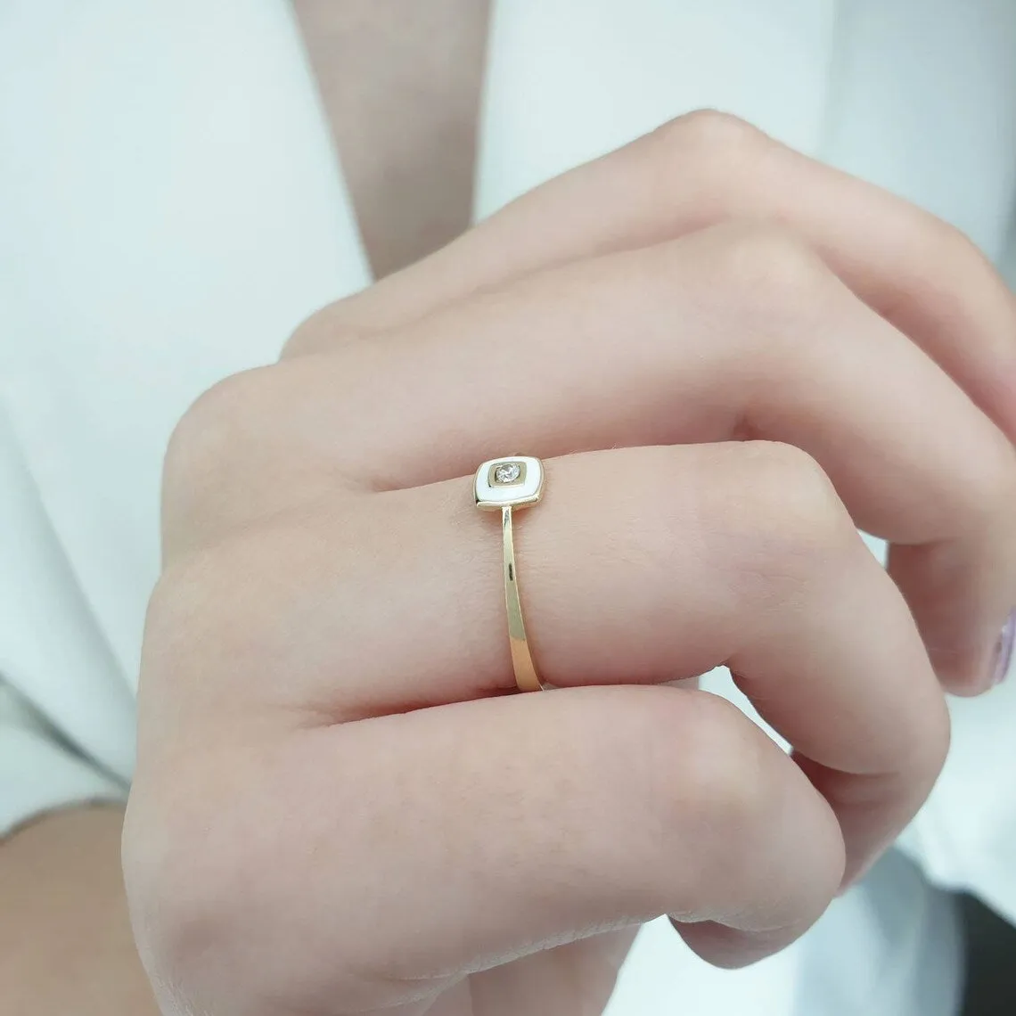 Minimalist square diamond ring