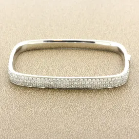 Modern Diamond Pave 18K White Gold Bangle Bracelet