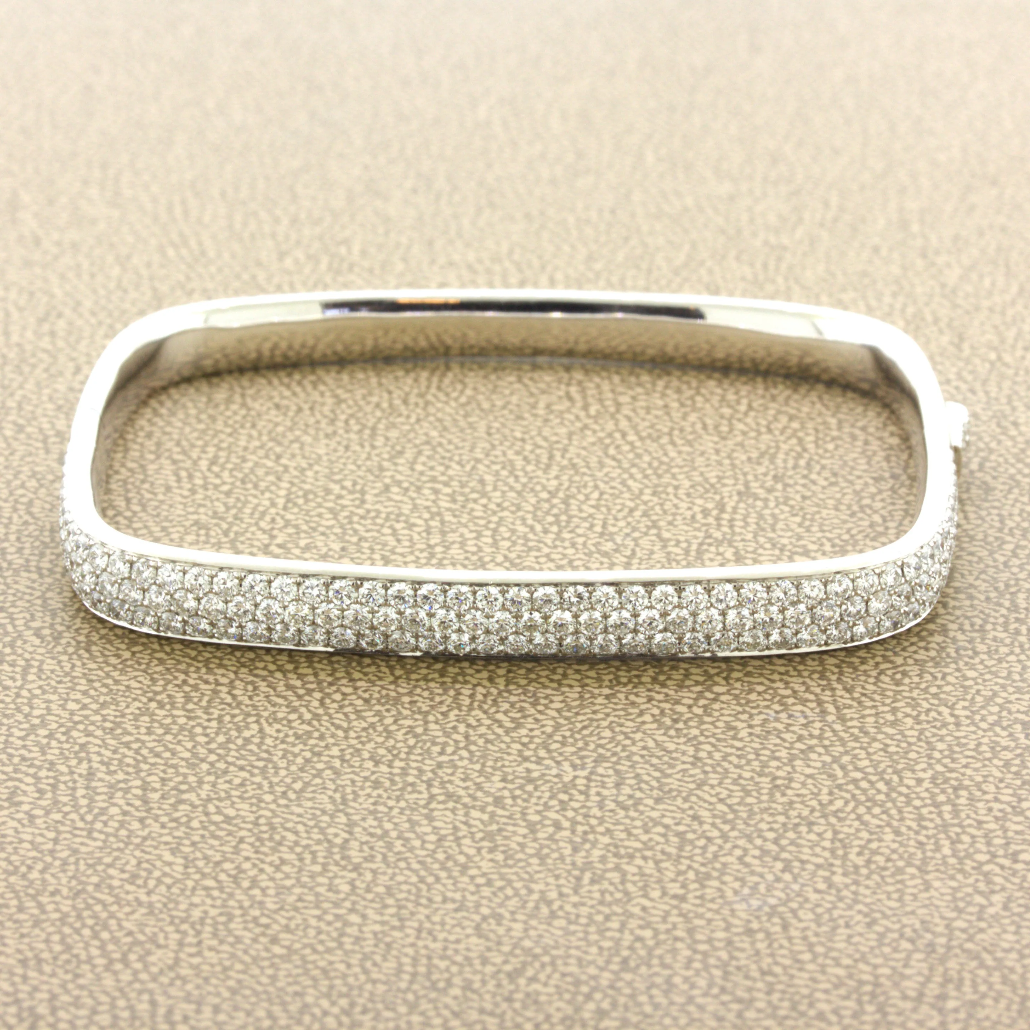 Modern Diamond Pave 18K White Gold Bangle Bracelet