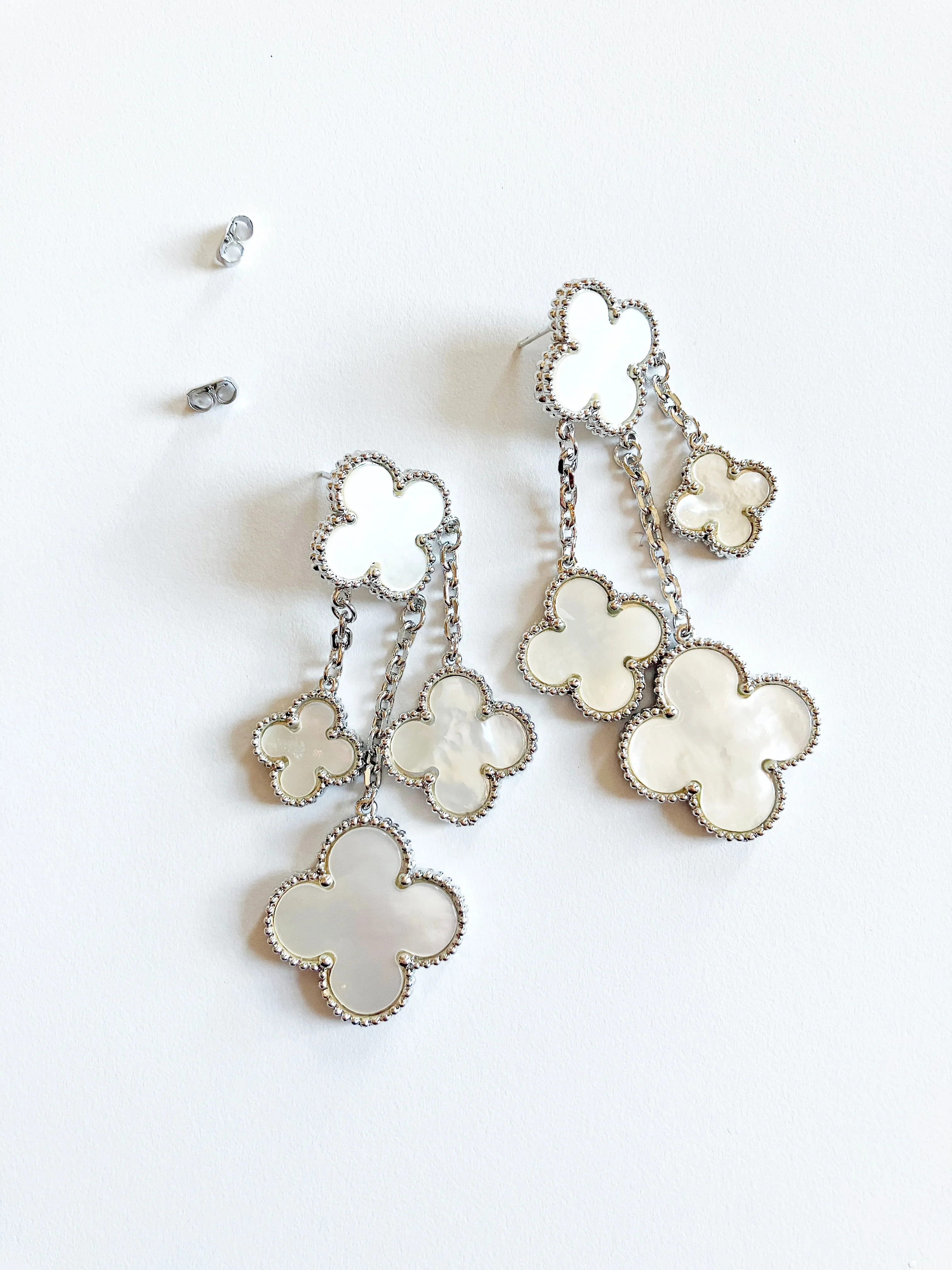 Mother of Pearl Chandelier Earrings in Silver