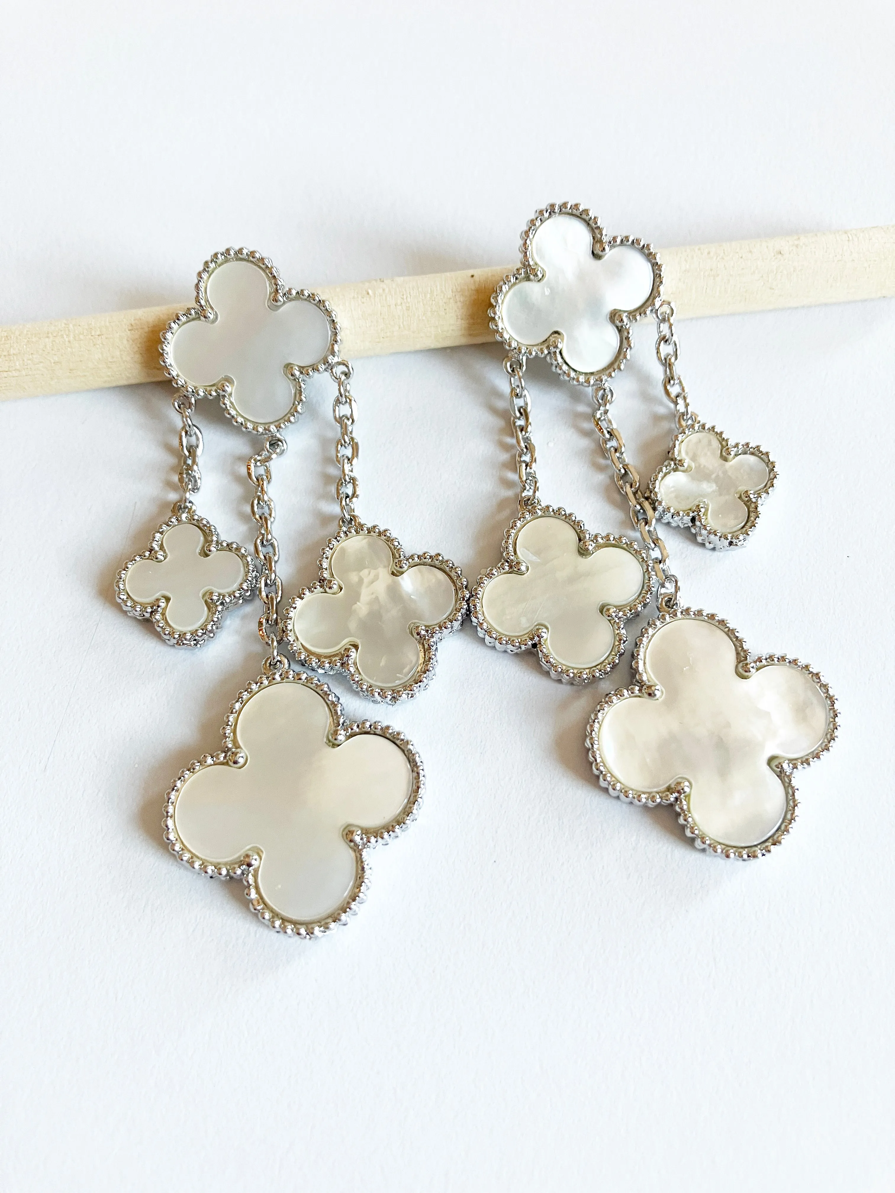 Mother of Pearl Chandelier Earrings in Silver