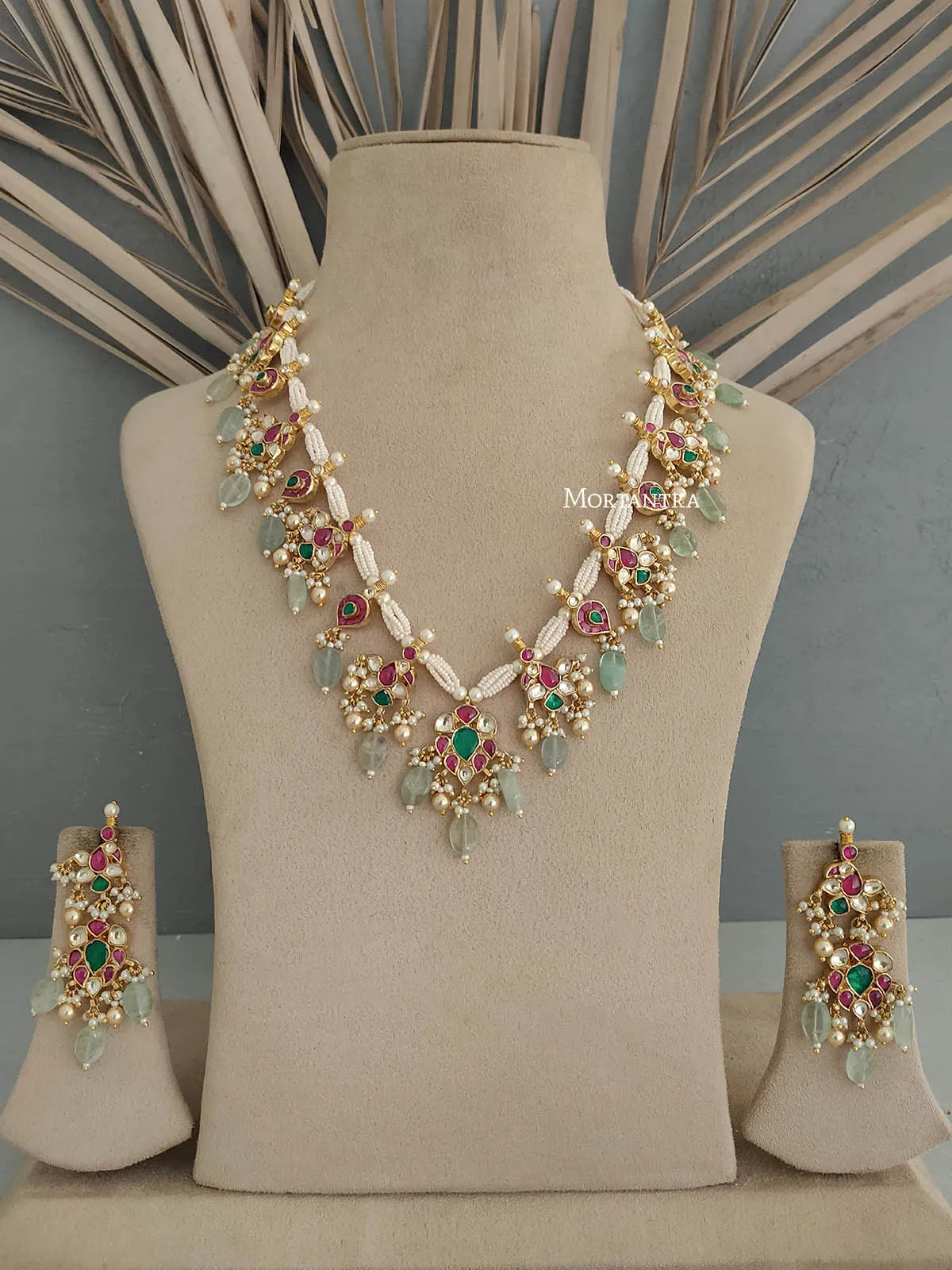 Multicolor Gold Plated Jadau Kundan Necklace Set - MS1772M