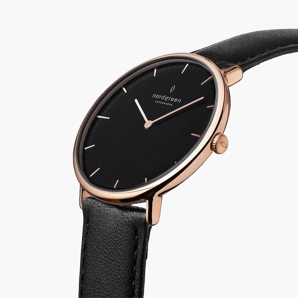 Native - BUNDLE Black Dial Rose Gold | Brown Leather / Black Leather / Rose Gold Mesh Strap