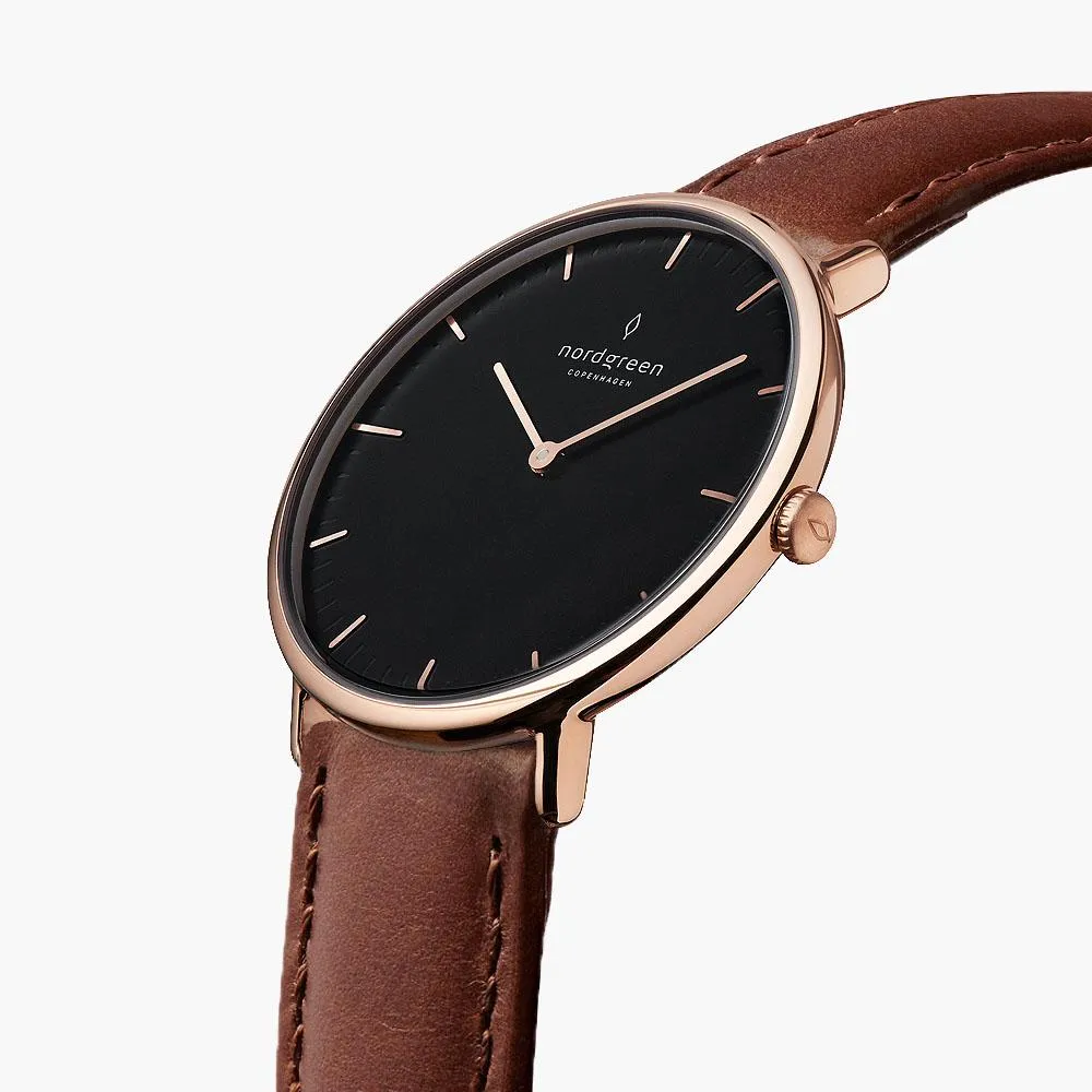 Native - BUNDLE Black Dial Rose Gold | Brown Leather / Black Leather / Rose Gold Mesh Strap