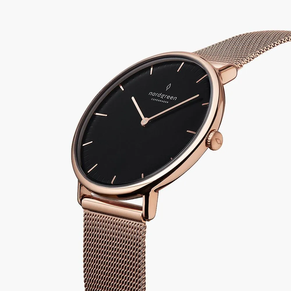 Native - BUNDLE Black Dial Rose Gold | Brown Leather / Black Leather / Rose Gold Mesh Strap