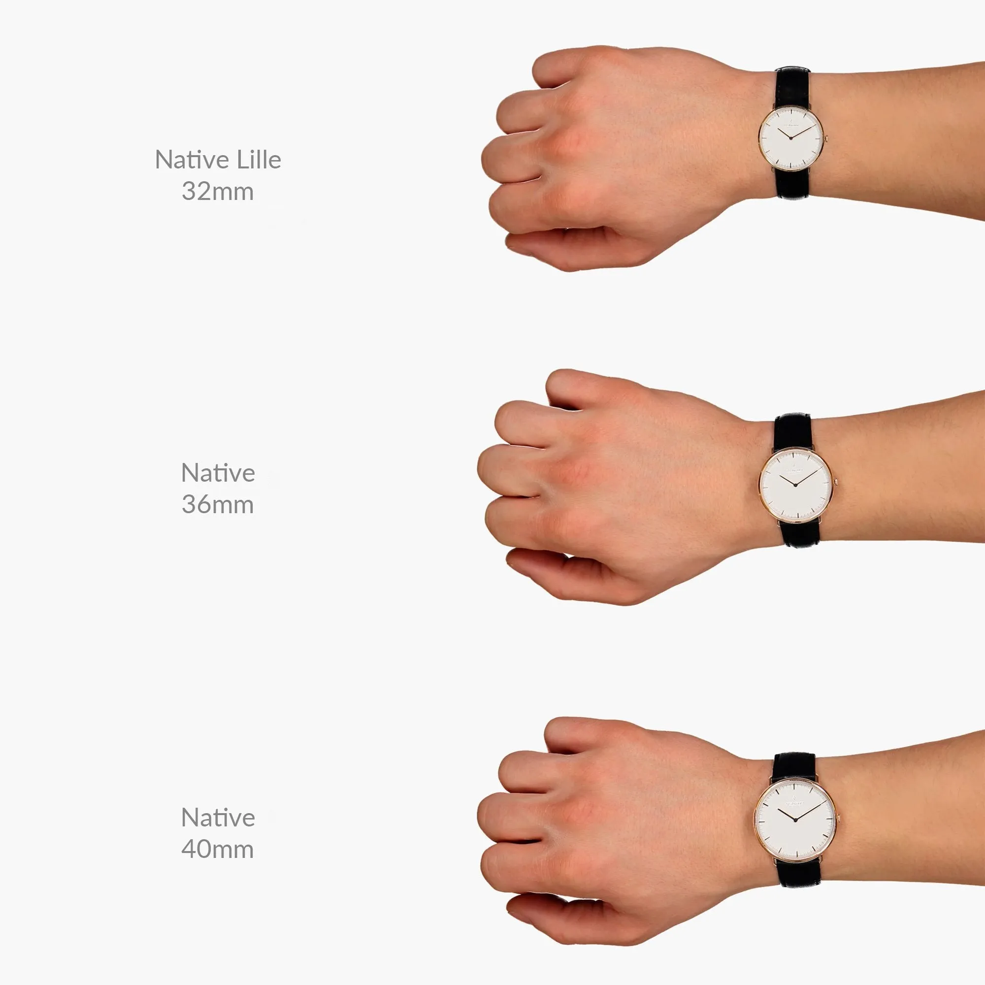 Native - BUNDLE Black Dial Silver | Brown Leather / Black Leather / Silver Mesh Strap