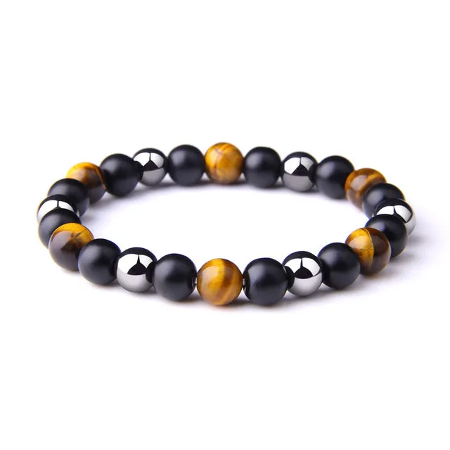 Natural Black Obsidian Hematite Tiger Eye Beaded Unisex Bracelets