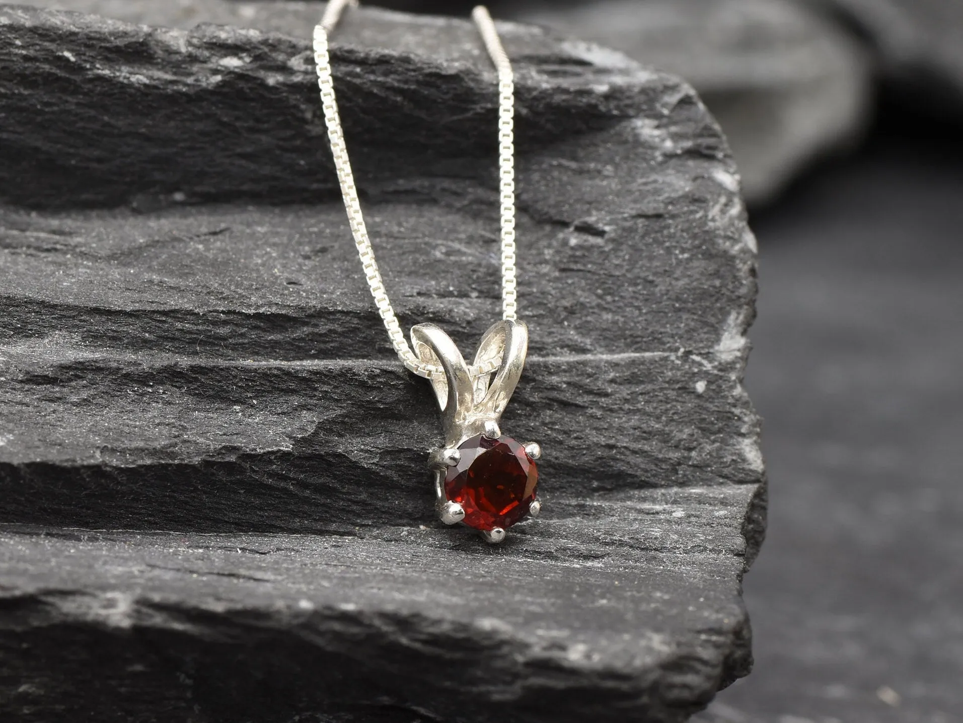 Natural Garnet Pendant - Dainty Red Necklace - January Birthstone Necklace