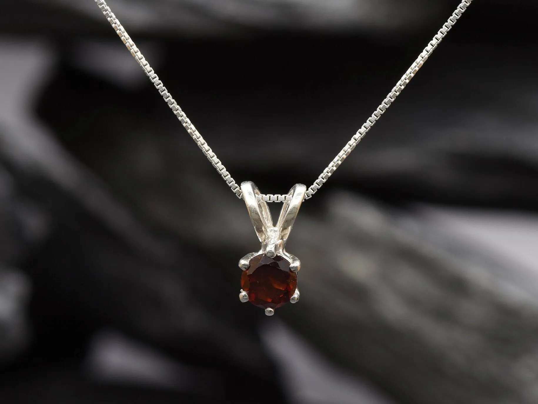 Natural Garnet Pendant - Dainty Red Necklace - January Birthstone Necklace