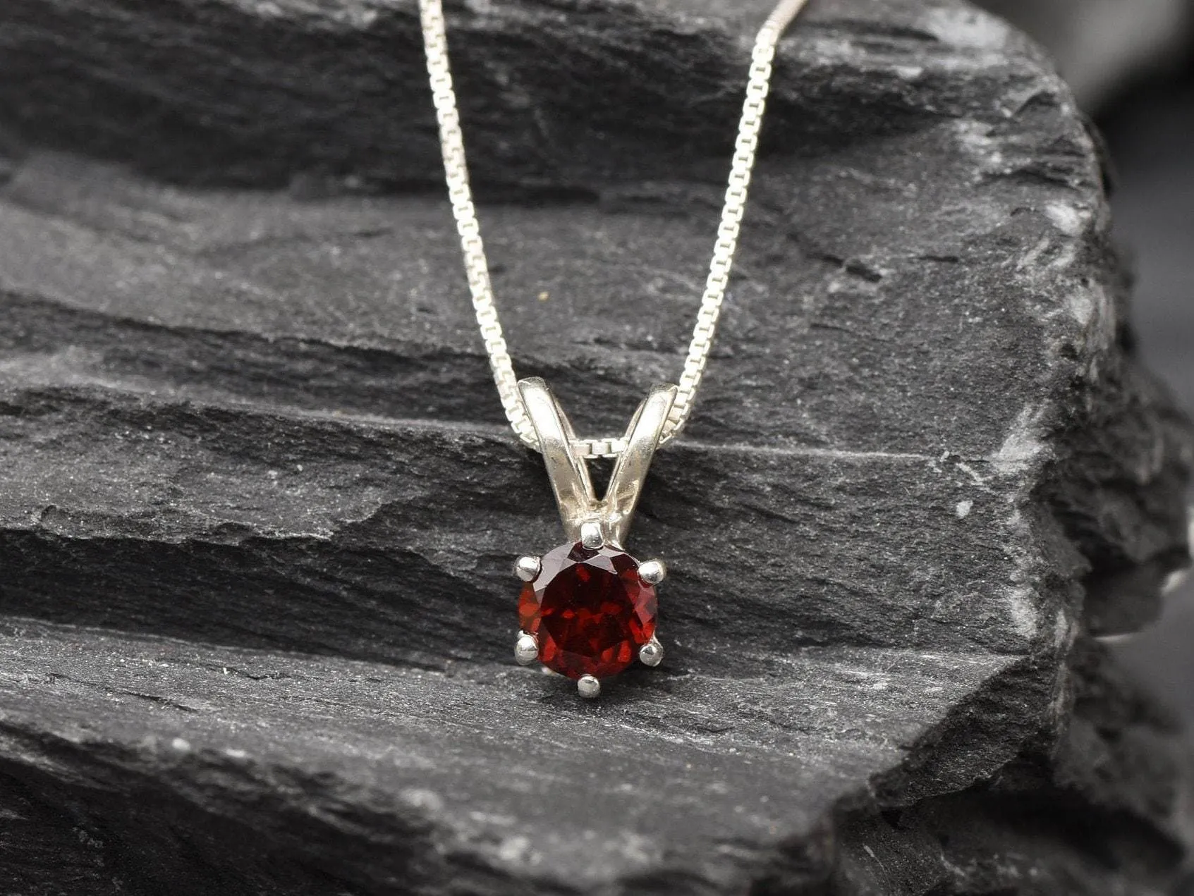 Natural Garnet Pendant - Dainty Red Necklace - January Birthstone Necklace