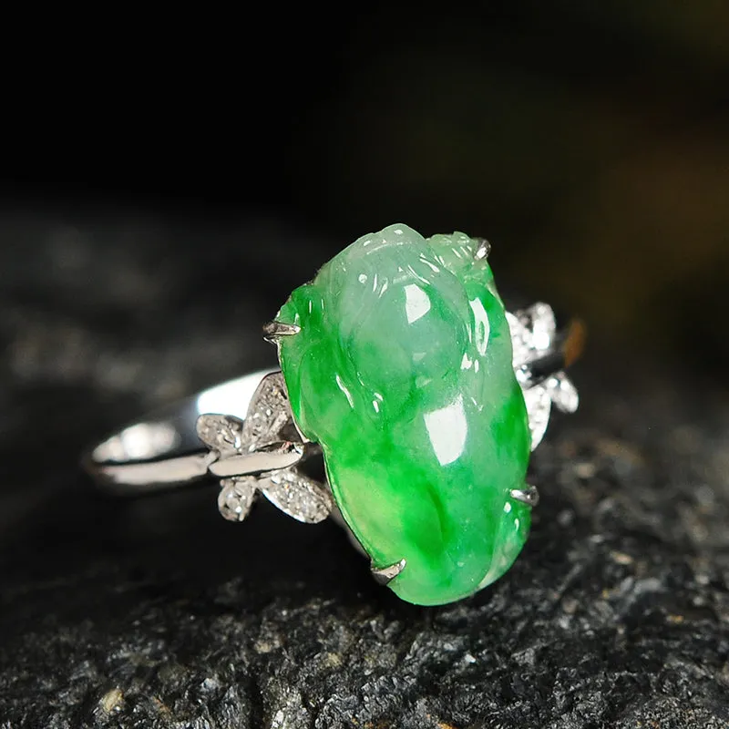 Natural Jade Ring Jadeite Gold Toad Ring RG46