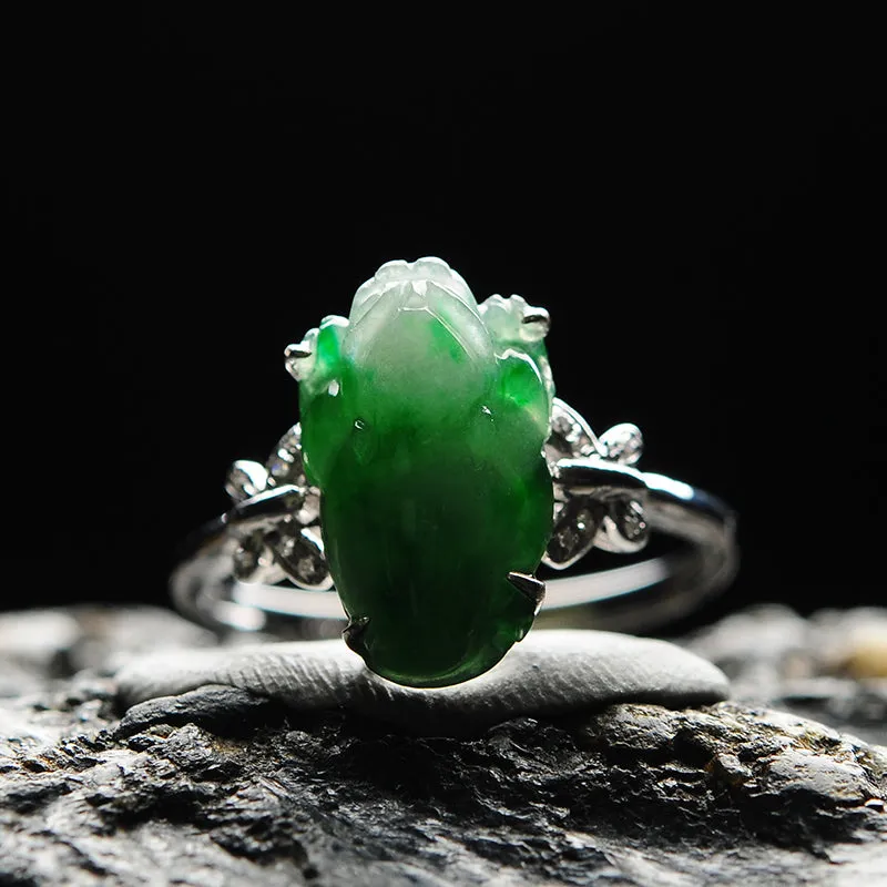 Natural Jade Ring Jadeite Gold Toad Ring RG46