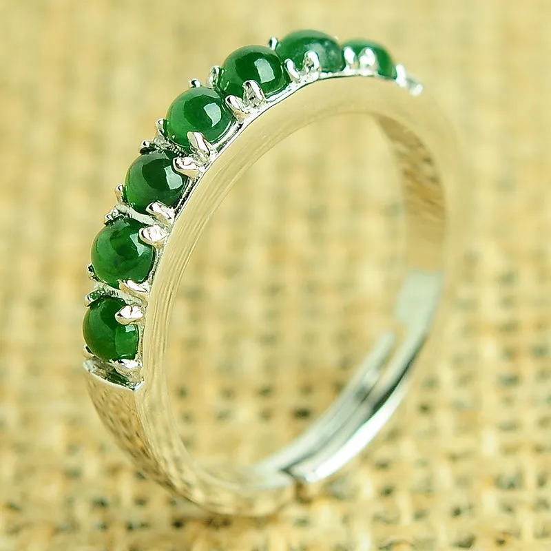 Natural Jade Ring Jadeite Silver Adjustable Ring WR2