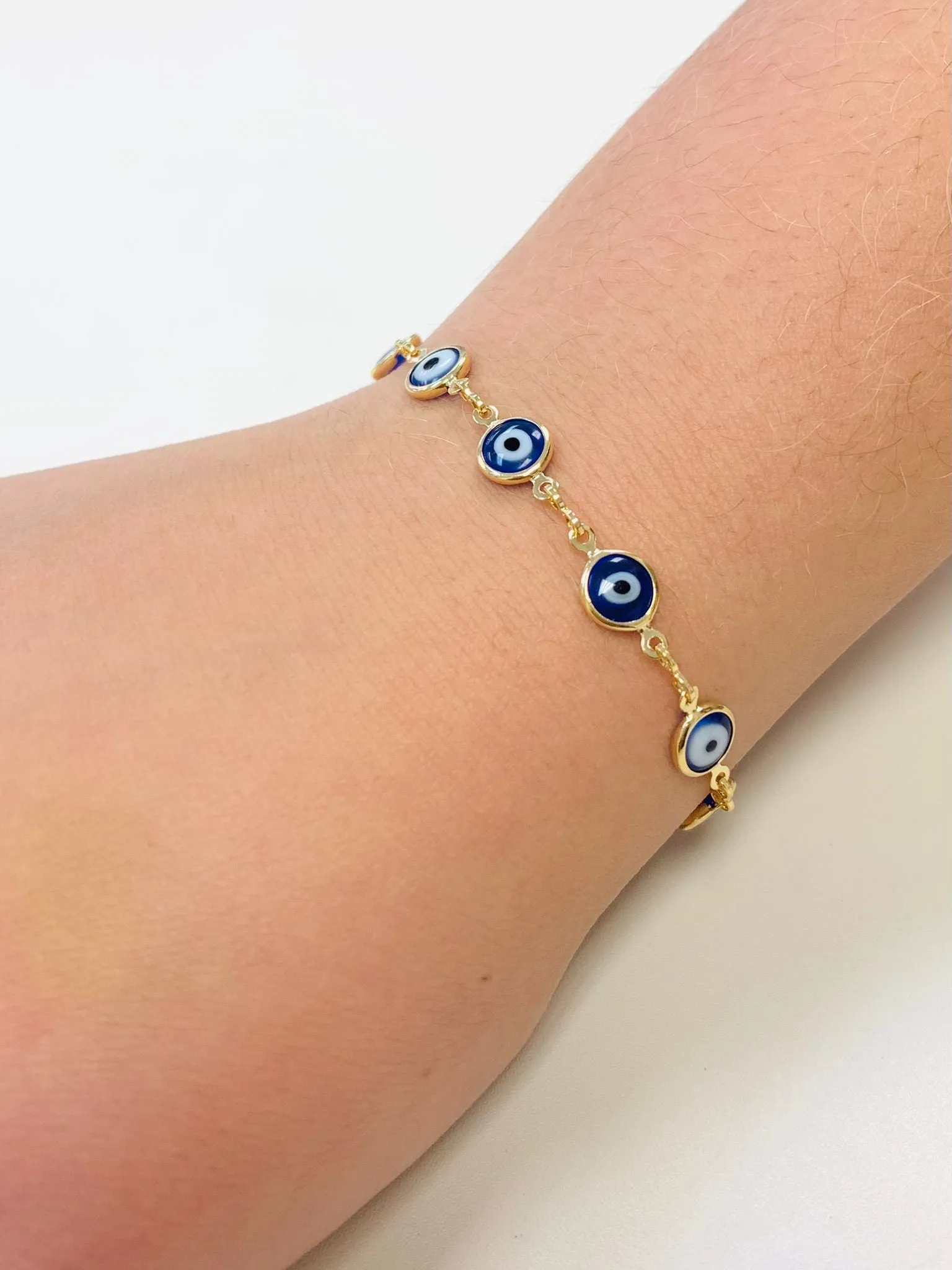 Navy Blue Evil Eye Women's Bracelet Gold Filled 7.5" 3.2g Good Luck Bracelet / Pulsera Mal de Ojo / Pulsera de Oro Laminado para Mujer / Everyday Bracelet / Women's Bracelet