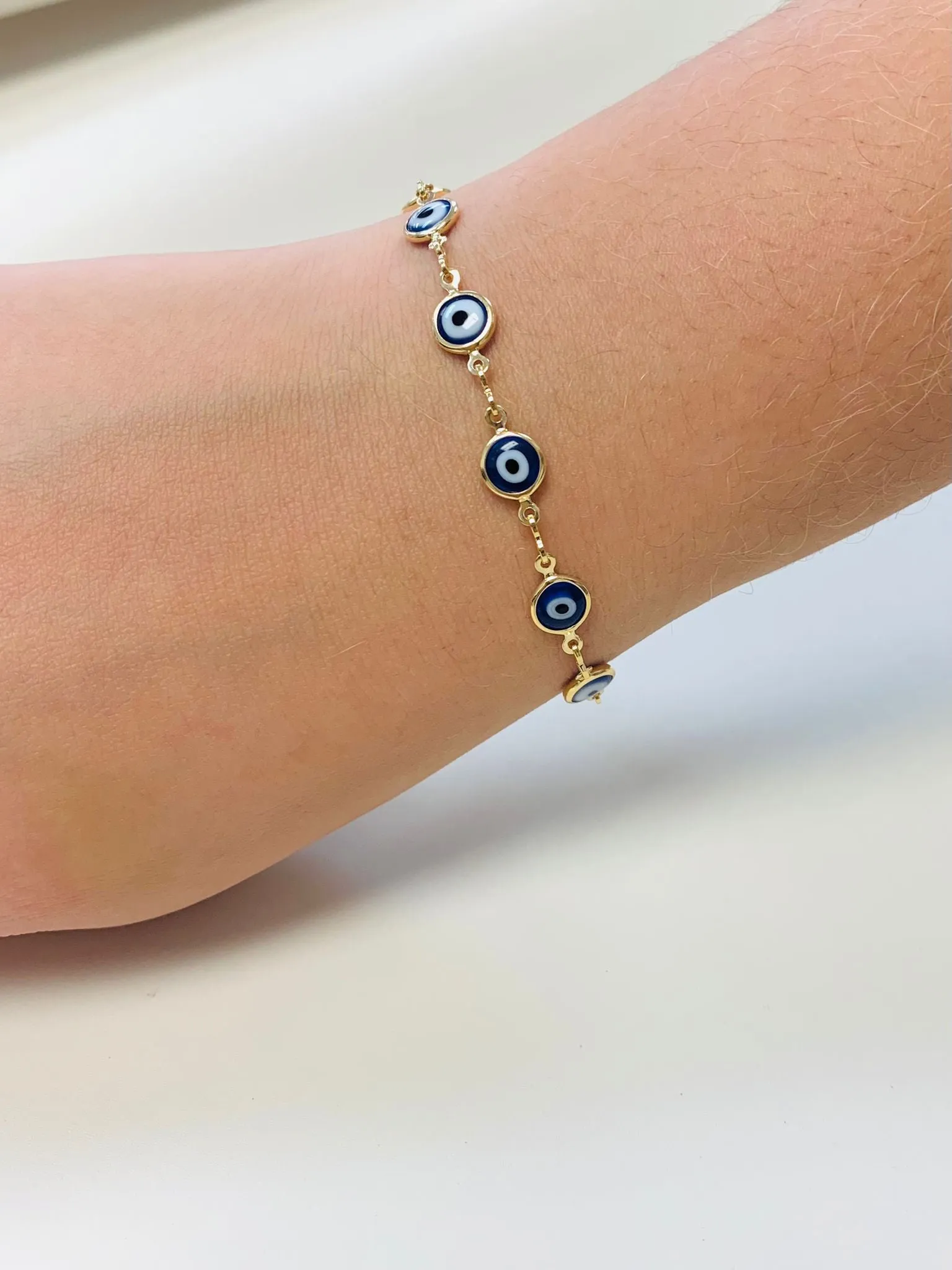 Navy Blue Evil Eye Women's Bracelet Gold Filled 7.5" 3.2g Good Luck Bracelet / Pulsera Mal de Ojo / Pulsera de Oro Laminado para Mujer / Everyday Bracelet / Women's Bracelet