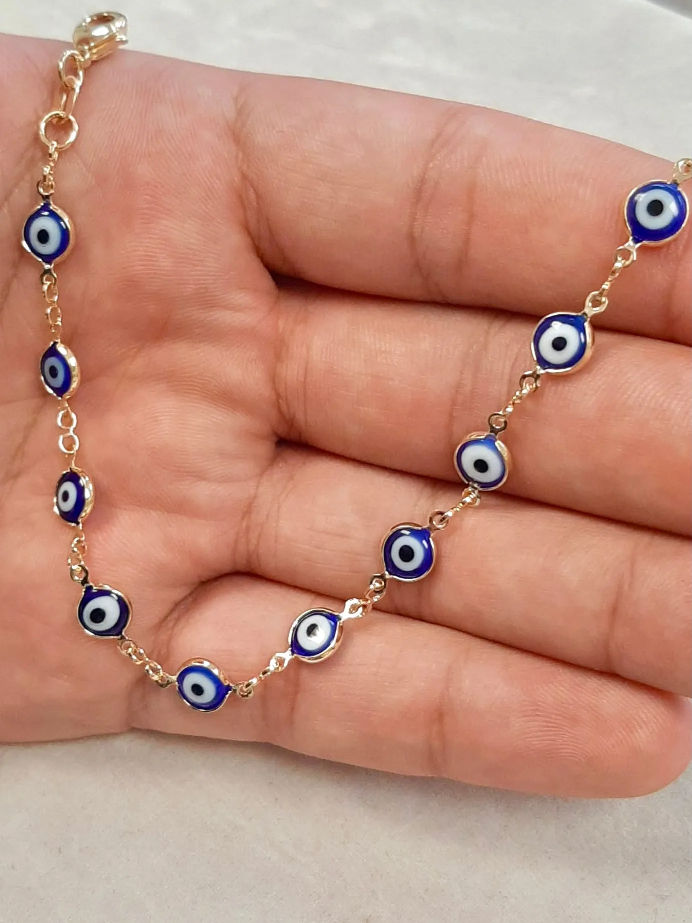 Navy Blue Evil Eye Women's Bracelet Gold Filled 7.5" 3.2g Good Luck Bracelet / Pulsera Mal de Ojo / Pulsera de Oro Laminado para Mujer / Everyday Bracelet / Women's Bracelet