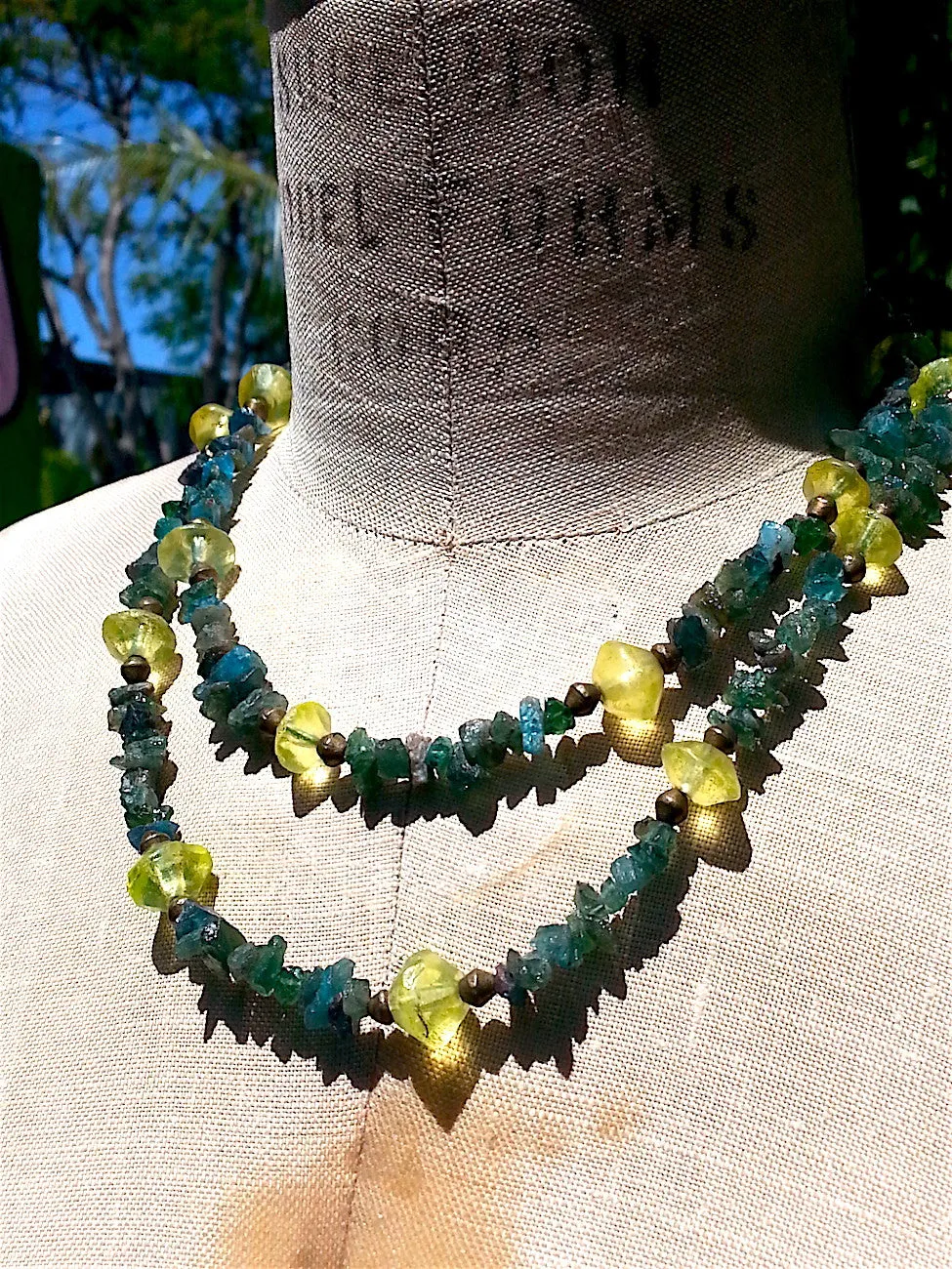 Necklace Apatite and Peridot Double Length