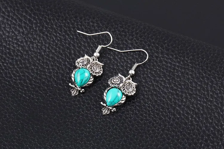 New Brand Design New hot Fashion Elegant Anniversary Gift jewelry sets Turquoise owl earrings Pendant Necklace bracelet set