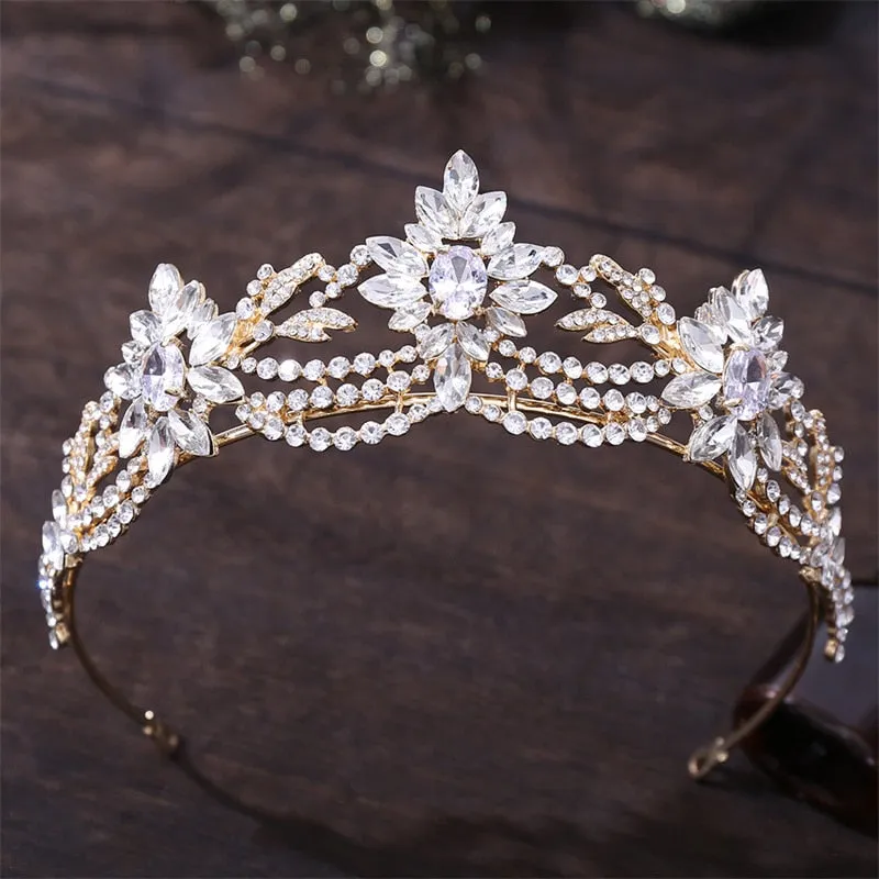 New Style Floral Medallions Tiara Inlaid with Zircon Crystal for Bride or Quinceanera