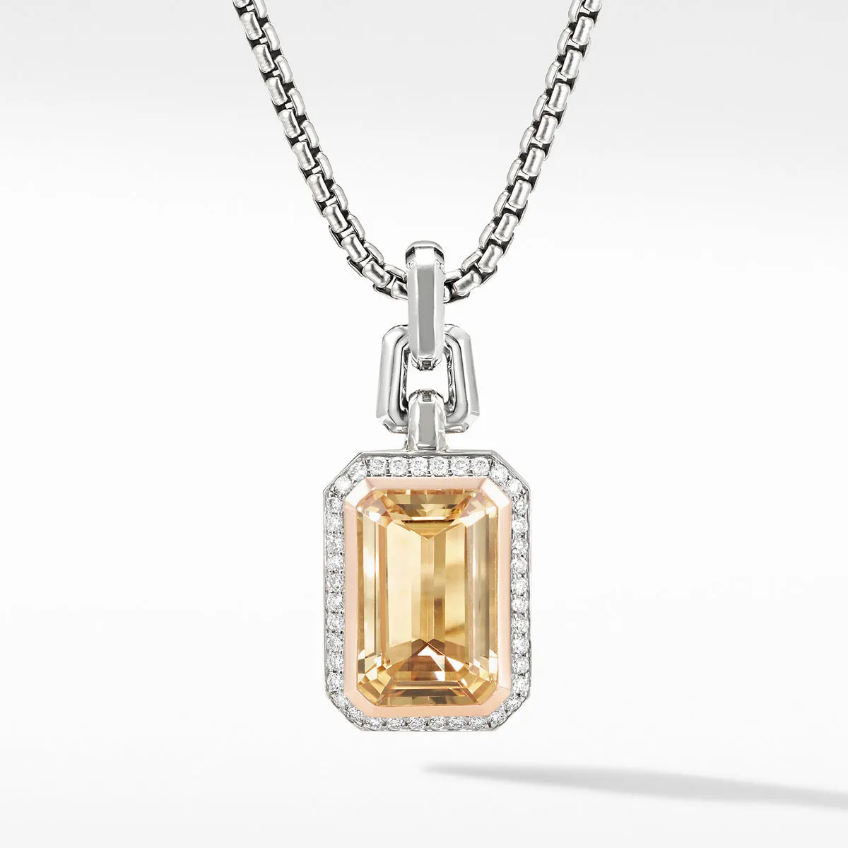 Novella Pendant with Champagne Citrine, Pave Diamonds and 18K Rose Gold