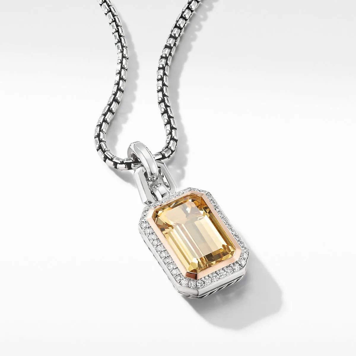 Novella Pendant with Champagne Citrine, Pave Diamonds and 18K Rose Gold