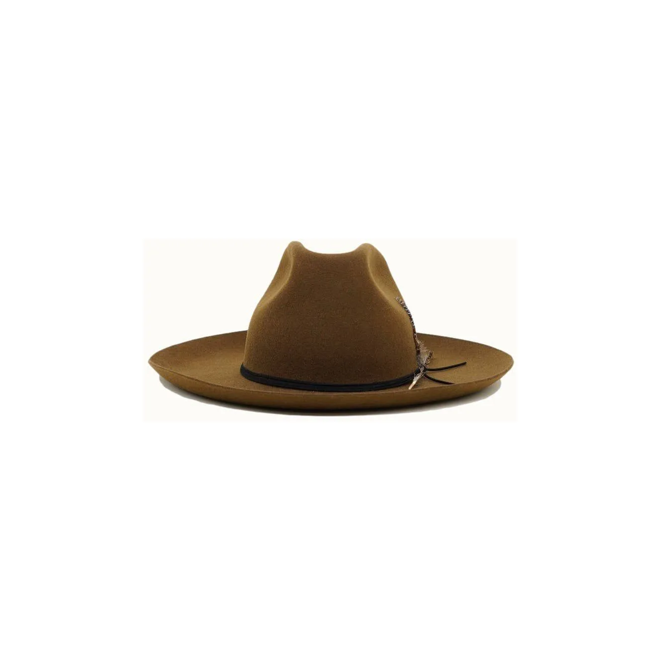 Olive & Pique - Western Cowboy Hat, 100% Wool Felt, Feather Trim, Cognac Hat