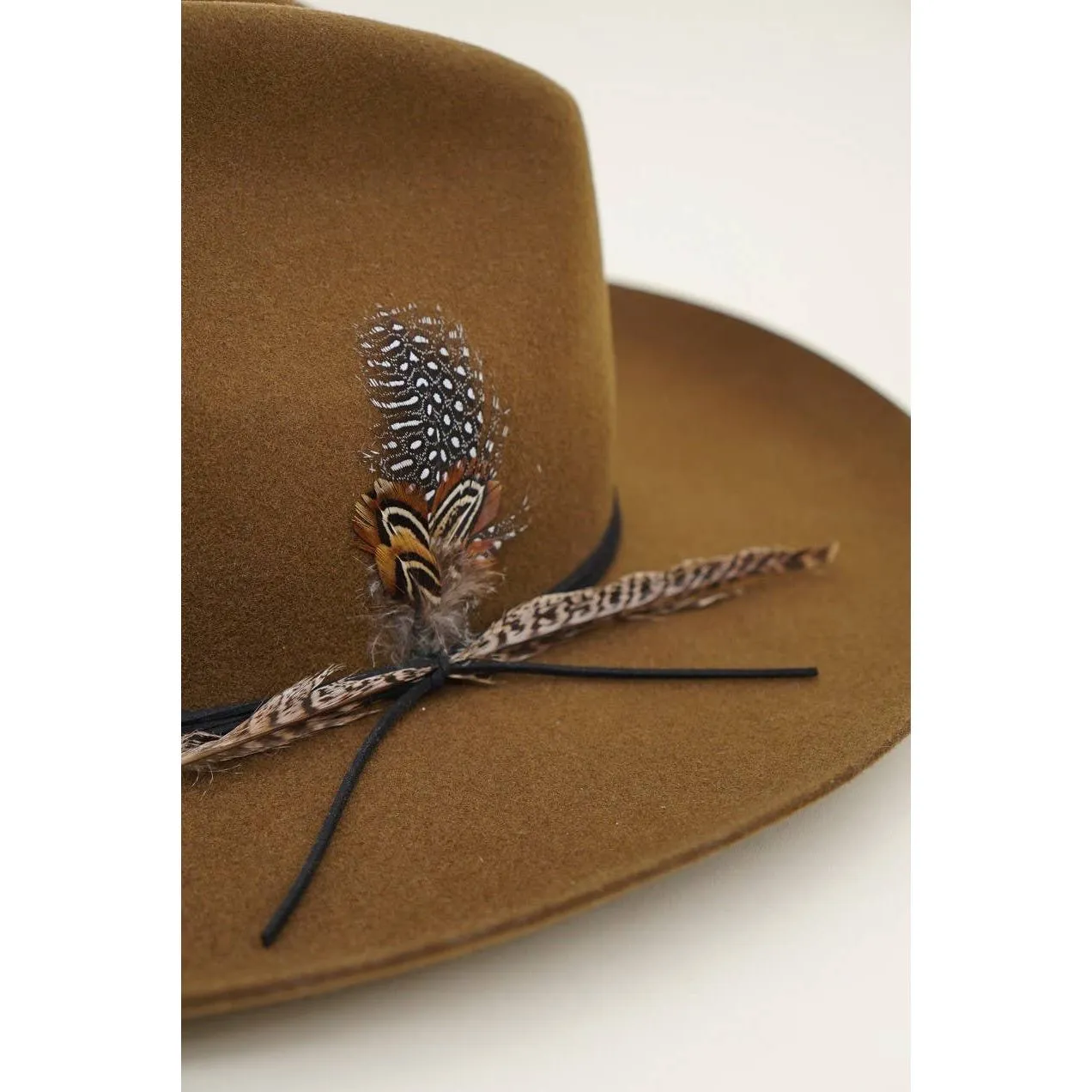 Olive & Pique - Western Cowboy Hat, 100% Wool Felt, Feather Trim, Cognac Hat