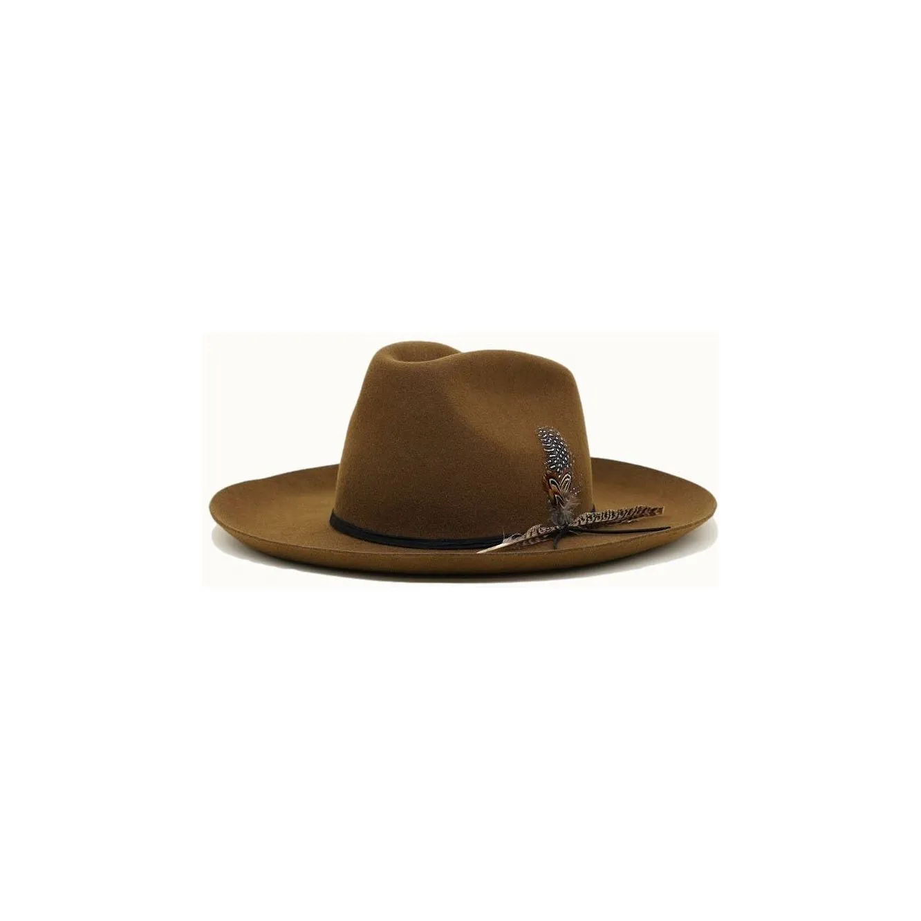 Olive & Pique - Western Cowboy Hat, 100% Wool Felt, Feather Trim, Cognac Hat