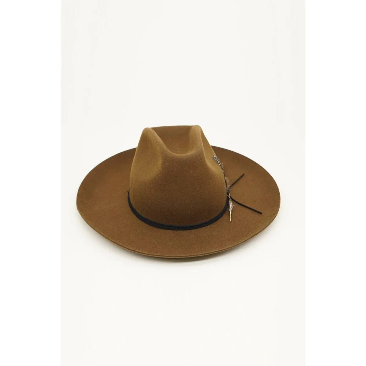 Olive & Pique - Western Cowboy Hat, 100% Wool Felt, Feather Trim, Cognac Hat