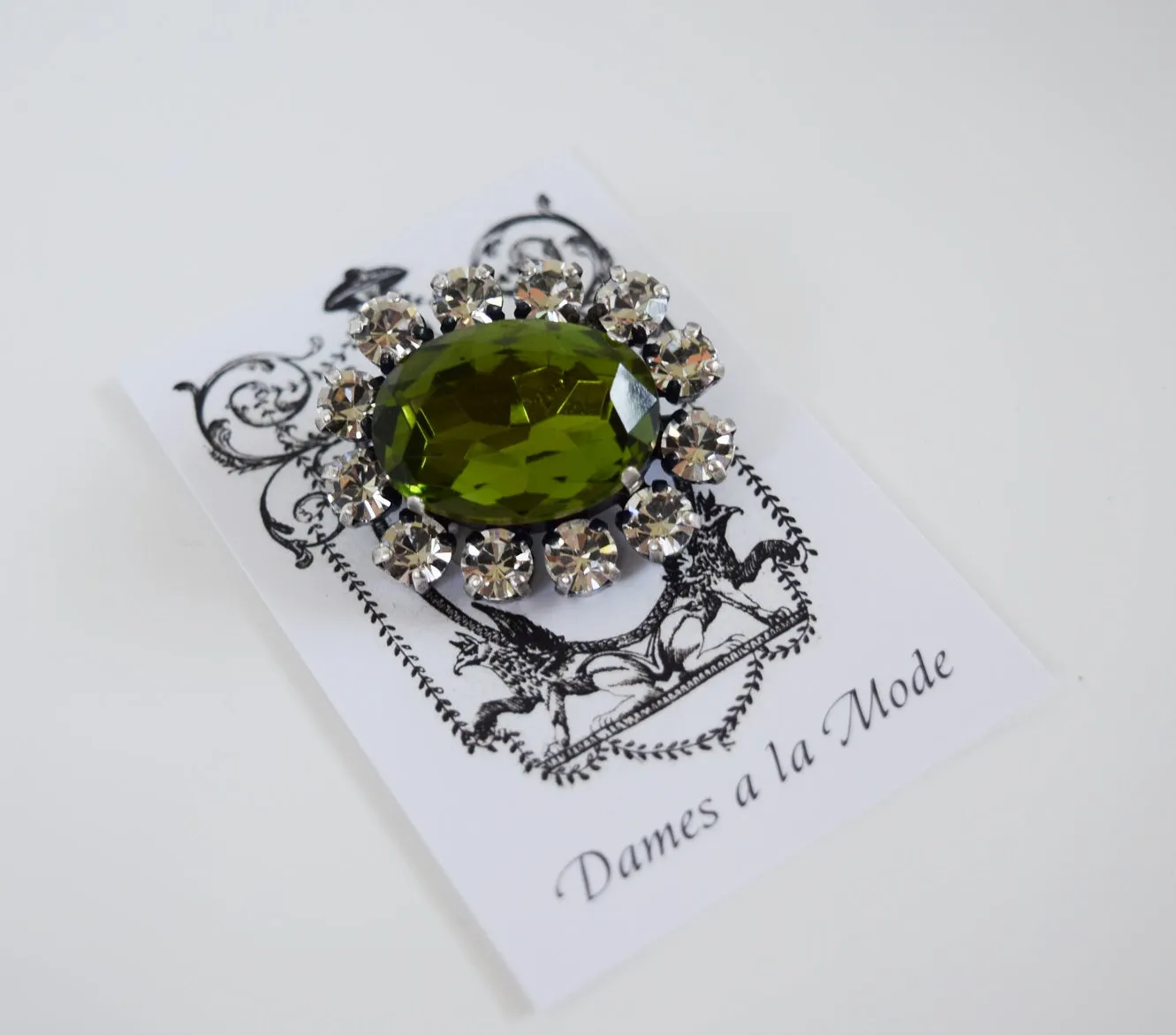 Olive Green Crystal Cluster Brooch