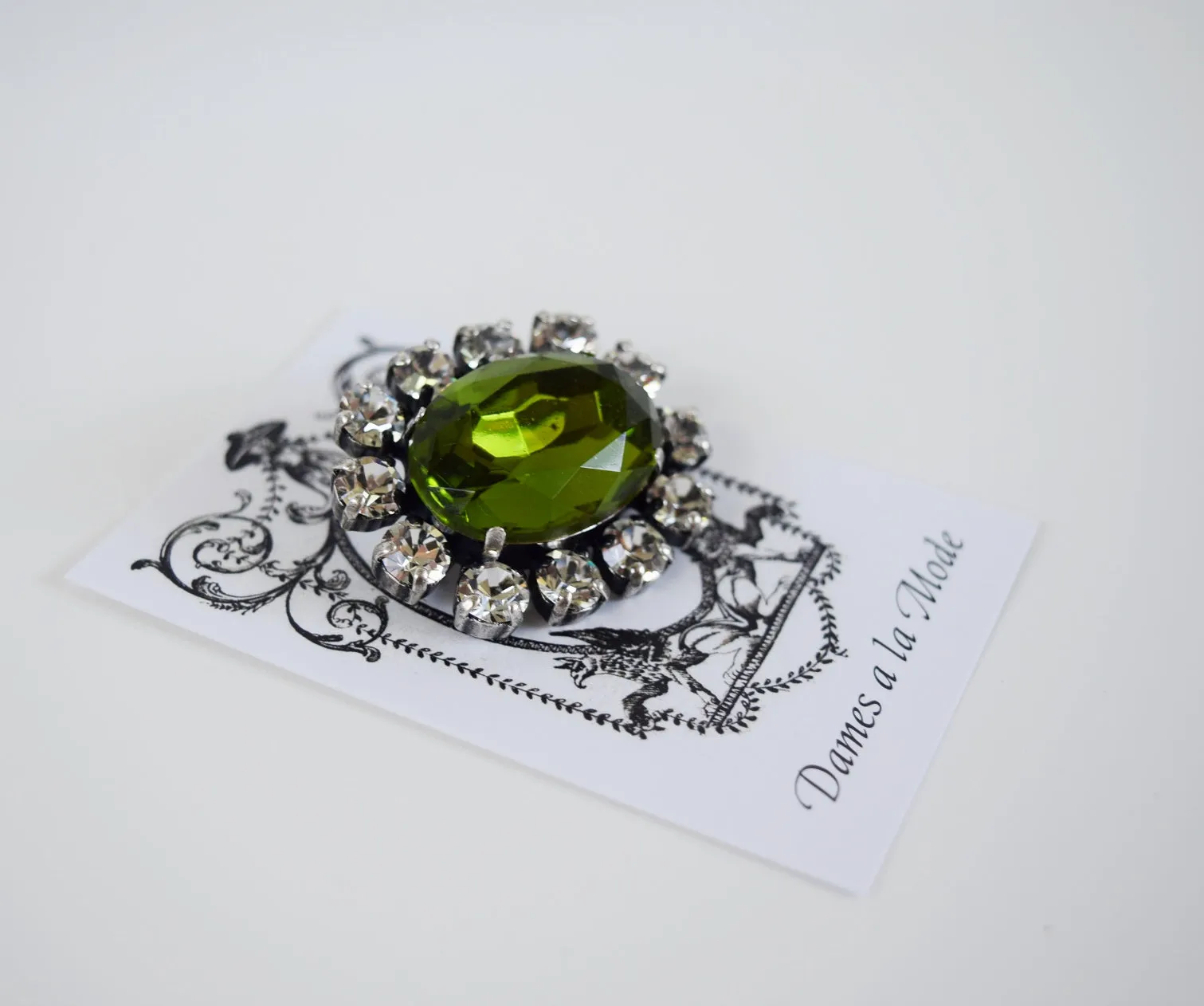 Olive Green Crystal Cluster Brooch