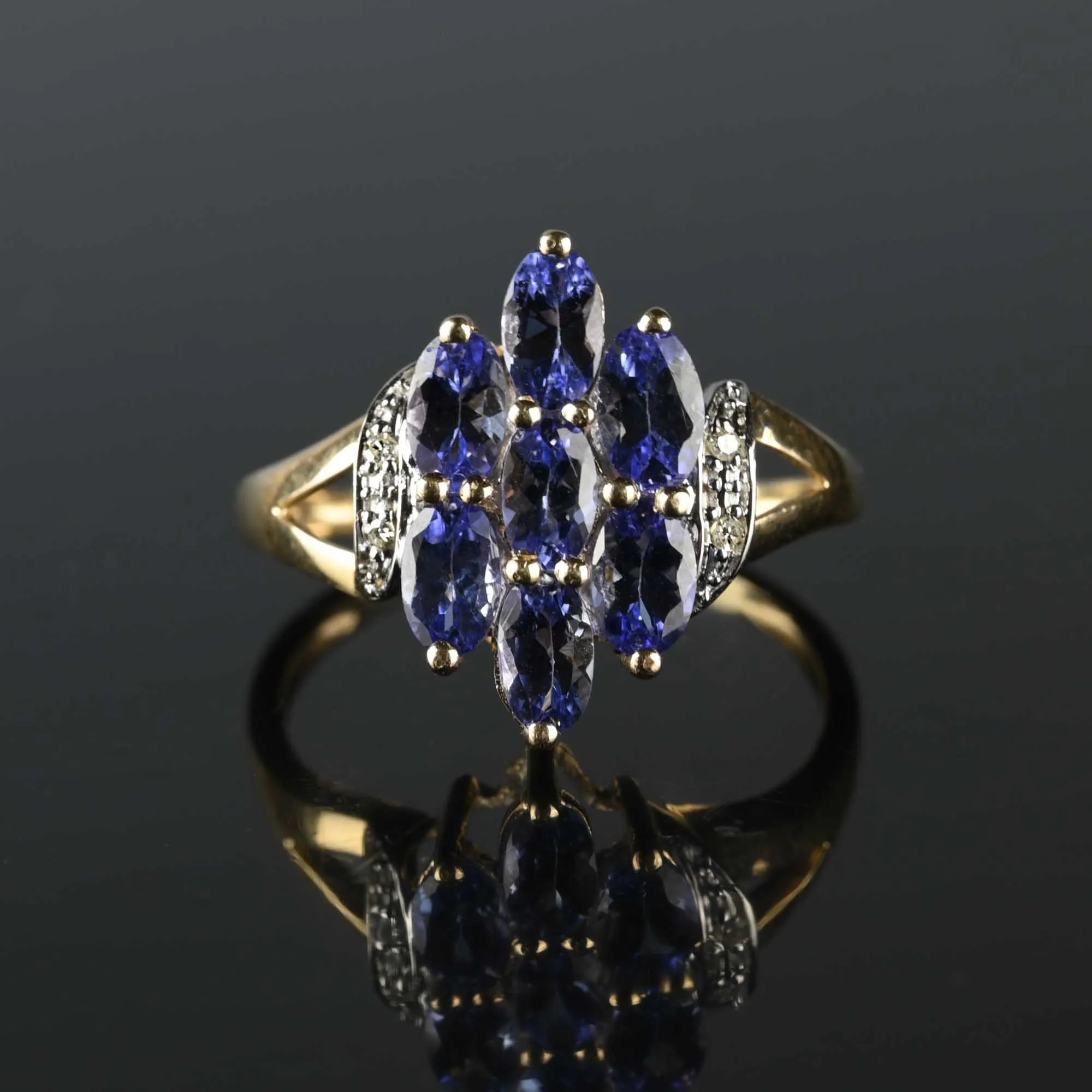 ON HOLD Estate Gold Diamond Tanzanite Cluster Ring