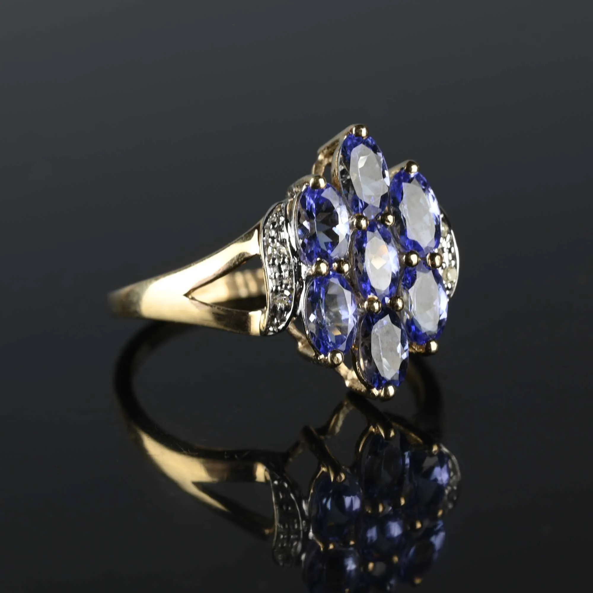 ON HOLD Estate Gold Diamond Tanzanite Cluster Ring