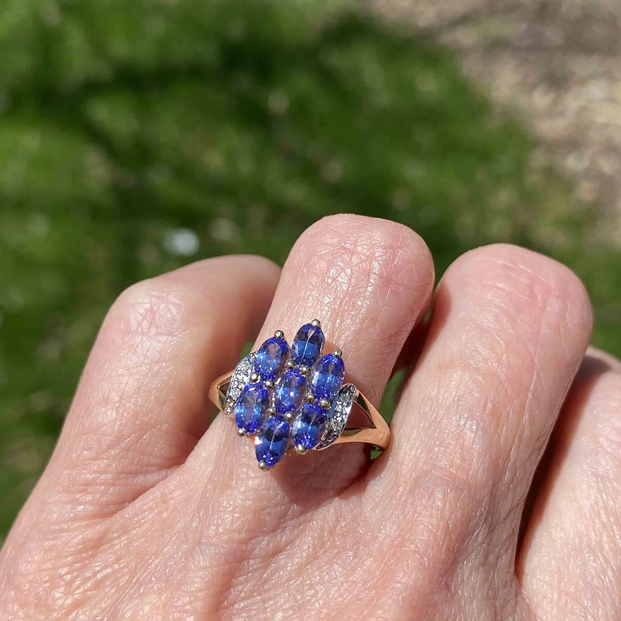 ON HOLD Estate Gold Diamond Tanzanite Cluster Ring