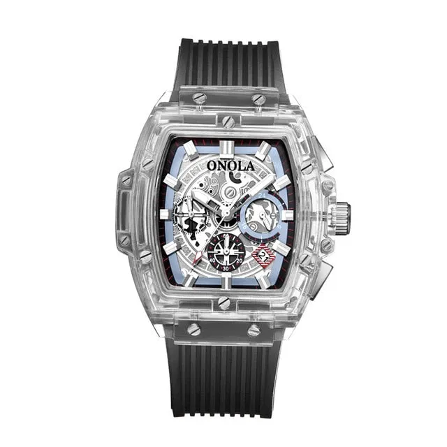 ONOLA Barrel Shaped Transparent Watch for Men 50mm Waterproof