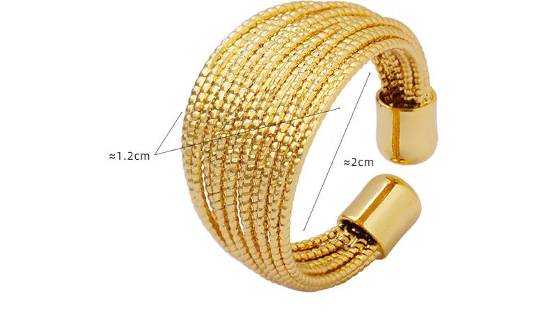 Open Geometric Fashionable Non-Fading Multi-Layered Line Half Circle Ring Titanium Steel Gold-Plated